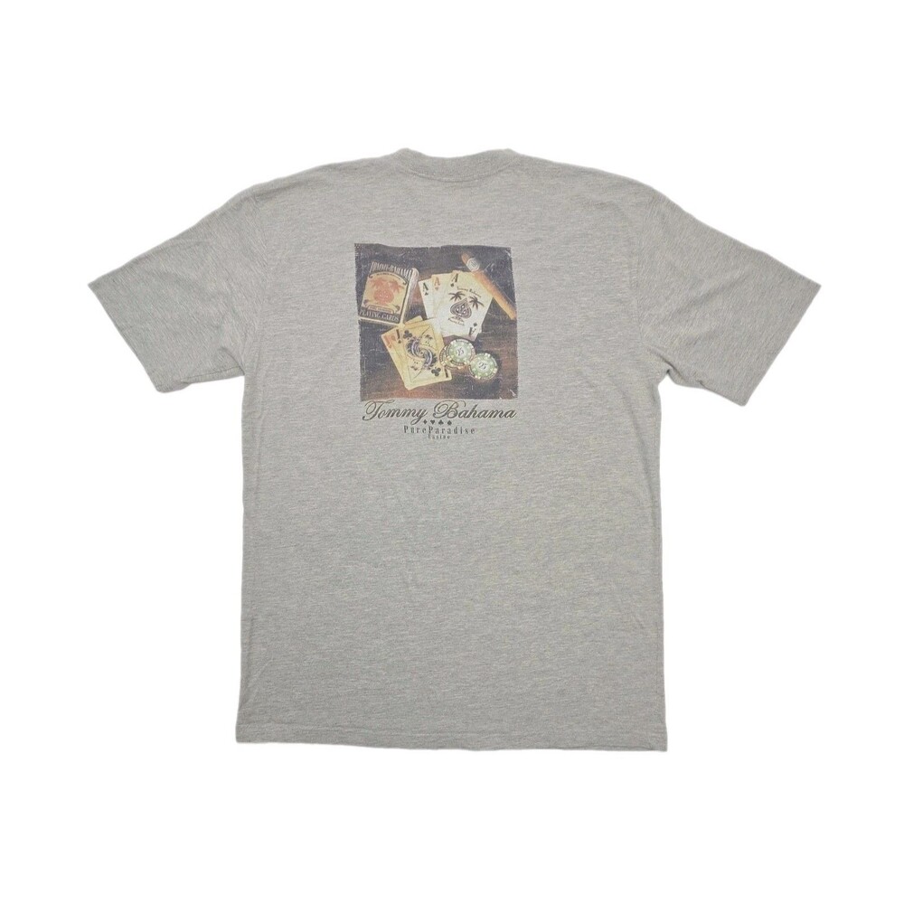 Tommy Bahama T-Shirt Gray Men Sz Large Casino Cards Cotton Crew Graphic VTG